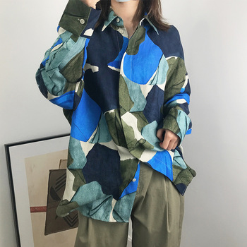 2020 New Color Patchwork Women's Blouse lady long sleeve turn-down collar abstract print shirt female Buttons blouses and top